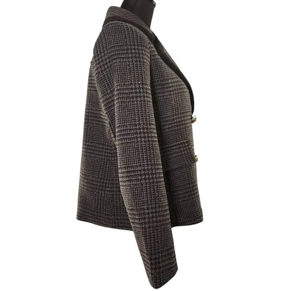 KATE SPADE NWT Sparkle Houndstooth Wool Blend Peacoat, Size Small